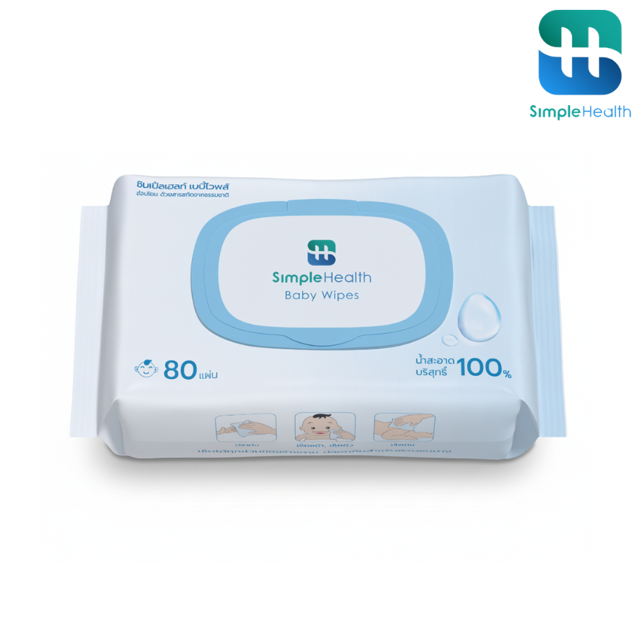 Simple Healthcare ทิชชู่เปียกเช็ดมือเช็ดปาก สูตรสะอาดหมดจด Baby Wipes แบบพกพา 80 แผ่น