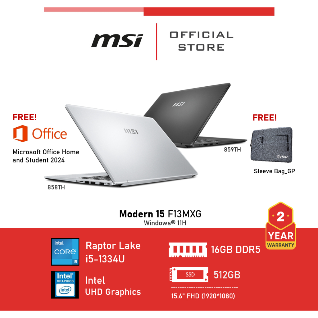 [Pre-Order] MSI Modern 15 F13MXG-859TH , Modern 15 F13MXG-858TH	(Iris Xe Graphics)  Laptop