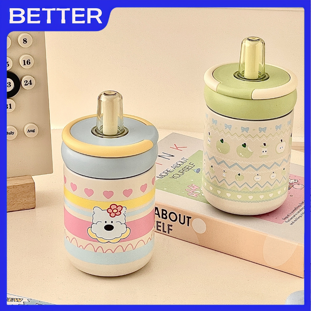 BETTER แก้วเก็บความร้อนมีหูจับ ศเซรามิคไลเนอร์ 500ml Cartoon Drinking Cup Vacuum Straw Cup – โปรปัง