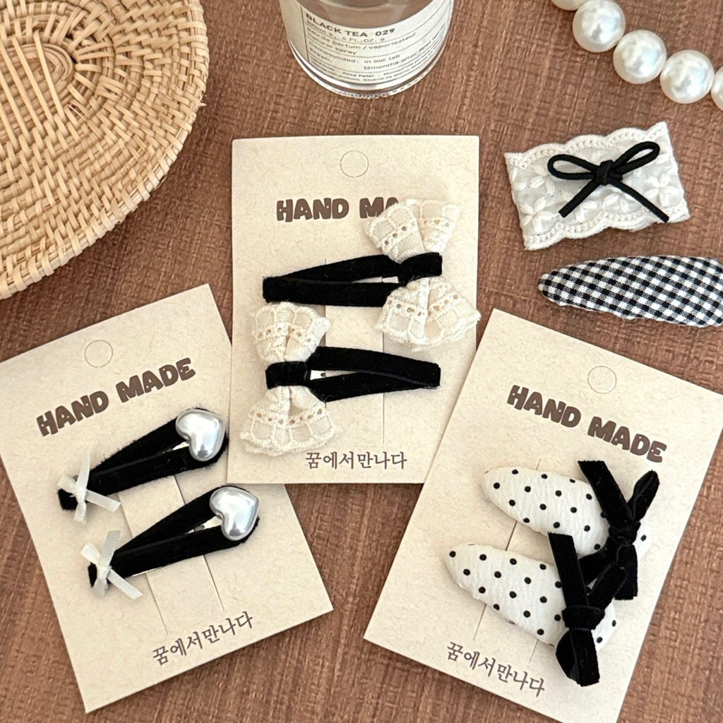Cute 422 กิ๊บติดผม กิ๊บหนีบผมโบว์สีขาวดำ 2 ชิ้น/แพ็ค ราคา ถูกที่สุด ดีลบีเคเค แกลเลอรีภาพที่ 6