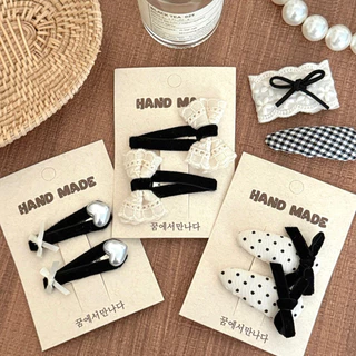 Cute 422 กิ๊บติดผม กิ๊บหนีบผมโบว์สีขาวดำ 2 ชิ้น/แพ็ค