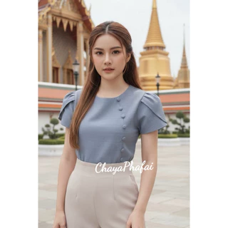 เสื้อผ้าฝ้ายคอกลมแขนดอกบัว รุ่นลิซ่า
