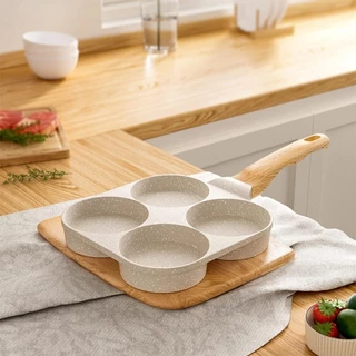 Terra Craft กระทะสี่หลุม 4in1 กระทะทอดไข่ดาว ไม่ติดกระทะ เบอร์เกอร์/ถาดไข่ กระทะ อาหารเช้า เหมาะสำหรับทุกเตา - ขาว