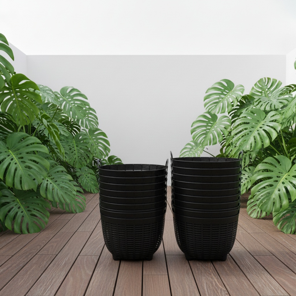 เข่งปลูกต้นไม้ เบอร์ 7 สีดำ เข่งพลาสติก สำหรับปลูกต้นไม้ คุณภาพสูง ทนทาน ใช้งานง่าย (เซ็ท 12 ใบ) - รูปที่ 2