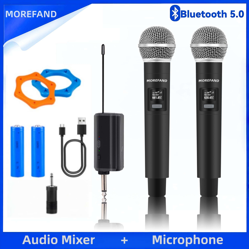 ไมค์ลอย คู่ ไมโครโฟนไร้สาย ไมค์คู่แบบมือถือ ชุดรับ-ส่งWireless Microphoneไมค์โครโฟน ไมค์ลอยแบบพกพา มโครโฟนเวที