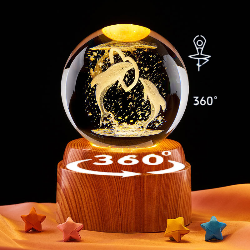 โคมไฟลูกแก้วคริสตัล หมุนได้ 360° โคมไฟหัวเตียง3D LED+USB ฐานใหญ่สูง ของขวัญวันเกิด โคมไฟตั้งโต๊ะ โคมไฟกลางคืน รุ่น：L11
