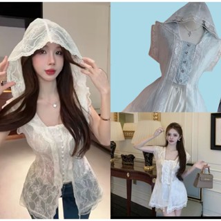 เสื้อฮู้ดแขนล้ำลายลูกไม้กระดุมเพชรน่ารักมาก