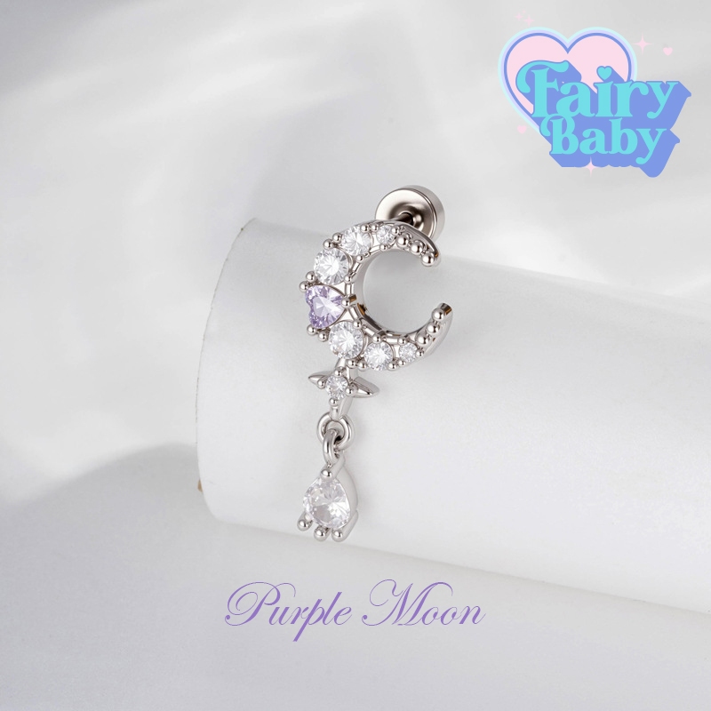 Fairybaby จิว Purple Moon ( 1 ชิ้น ) จิวต่างหู จิวตุ้มหู แป้นแบน พระจันทร์ ตุ้งติ้ง สีม่วง (J3-102)