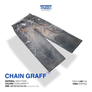 ZEROBOY STUDIO — CHAIN GRAFF™ กางเกงเดนิมสไตล์สตรีทผสานลวดลายโซ่