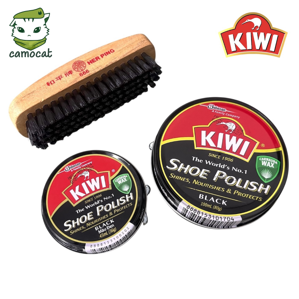 กีวี KIWI ขี้ผึ้งขัดรองเท้า กีวี่ ตลับเล็ก 45mL / ตลับใหญ่ 100mL / แปรงขัดรองเท้า