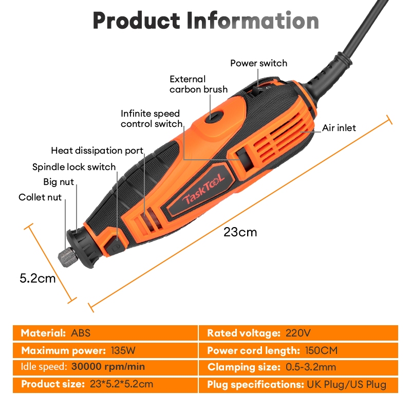 TASKTOOL เครื่องเจียร์ เครื่องเจียร์ไฟฟ้า  รุ่นอัพเกรด พลังงานสูงขึ้น ปรับความเร็วได้ เจาะ ตัด ราคา ถูกที่สุด ดีลบีเคเค แกลเลอรีภาพที่ 8