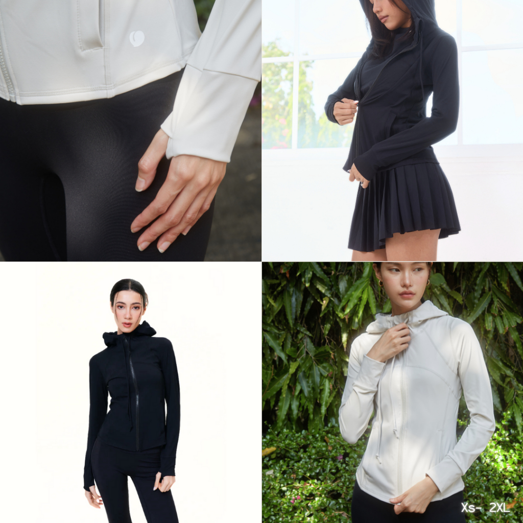 Peaches Active Luxeflex Hooded Sculpting Zipup - เสื้อคลุมออกกำลังกาย แขนยาว มีฮู้ด เข้ารูป ป้องกันสภาพอากาศและรังสี UV