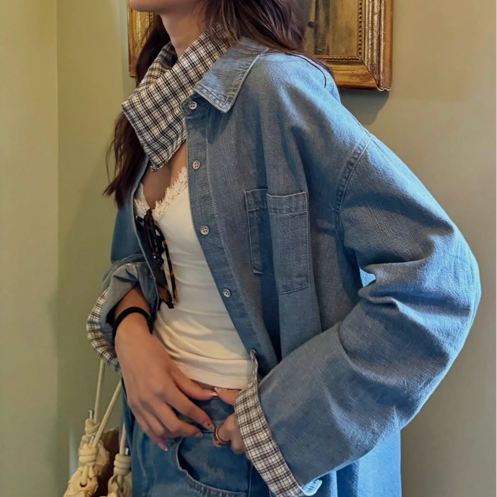 something Rustic denim shirt with scarf