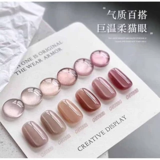 เล็บปลอม สีลูกแก้วซาติน02 🇹🇭(ST02โทนสีสุขภาพดี1ชุด10เล็บ) ท็อปกระจกติดทน แถมฟรีกาว+ตะไบ