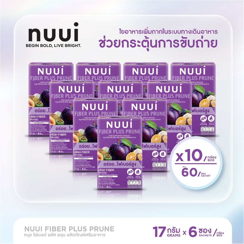 NUUI FIBER PLUS PRUNE หนุย ไฟเบอร์ พลัส พรุน (10 กล่อง รวม 60 ซอง)
