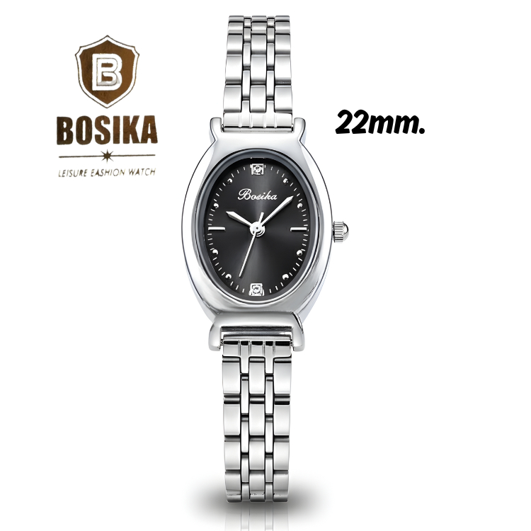 Bosika นาฬิกาข้อมือ สายสแตนเลท ใส่สบาย ดีไซน์หรูหรา หน้าปัดขนาด 22 มม.  ทางร้านตั้งเวลาและแถมถ่านให้