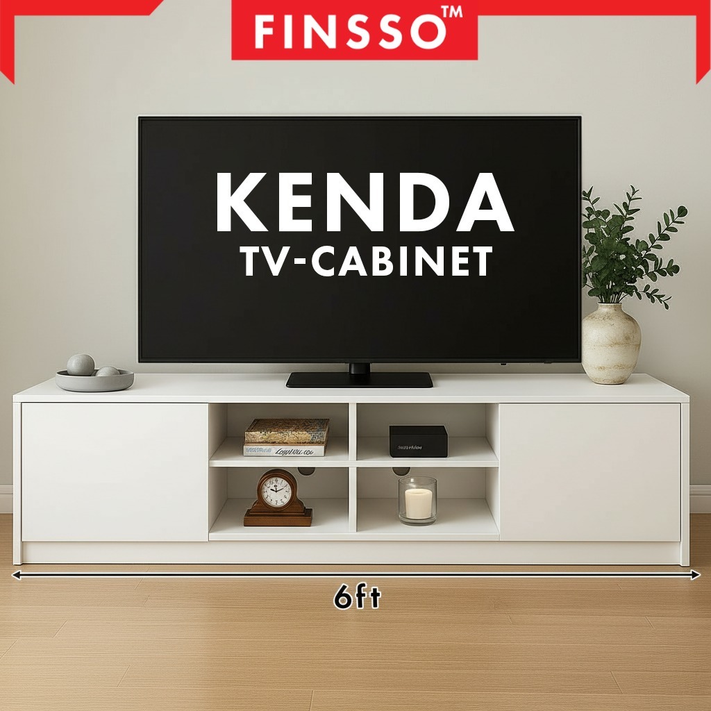 FINSSO : ตู้วางทีวี โต๊ะวางทีวี ชั้นวางทีวี ขนาด 4 FT. / 6 FT. สไตล์ Minimal เรียบหรู เหมาะสำหรับห้องนั่งเล่น TV Cabinet