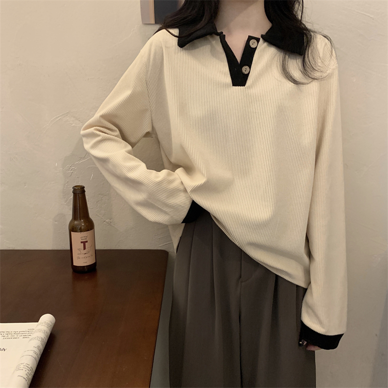 พร้อมส่งในไทย** เสื้อคอปกแขนยาวผ้าร่อง กระดุมใช้งานได้ เสื้อสีพื้น มีส่งด่วนกทม. Y280 - รูปที่ 4