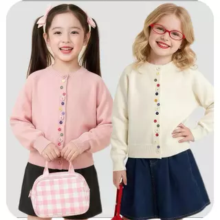 MC144 🧸 เสื้อกันหนาวเด็กผู้หญิงทรงน่ารัก ดีไซน์เรียบหรู คาร์ดิแกนแขนยาว แต่งกระดุมหลากสี น่ารักสดใส