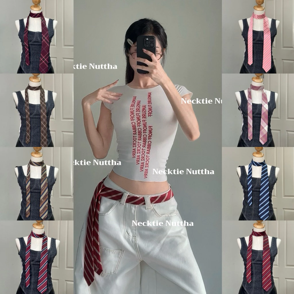 NECKTIE NUTTHA -👔 ୨୧ พร้อมส่ง เนคไทลายสก็อต ลายทาง necktie (แบบผูกเอง)