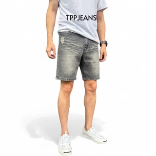 JEANSEXPRESS New Shorts Men's กางเกงยีนส์ขาสั้นชาย สีเทาฟอกแต่งสะกิดขาด ทรงเหนือเข่า ใส่สบาย Size 28-36 เป้าซิป