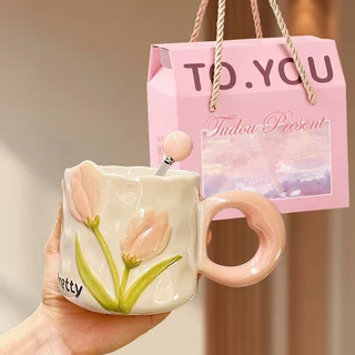 Gift Set ของขวัญวันเกิดเซรามิกถ้วยสำหรับเพื่อนที่ดีที่สุดแมวดำน้อยถ้วยเซรามิกมาร์คถ้วยของขวัญเพื่อน