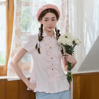 DAILYLOOK.SM --- Dolly shirt เชิ้ตแขนตุ๊กตา ปกคอบัว มีระบายขอบกระดุม/ชายเสื้อ