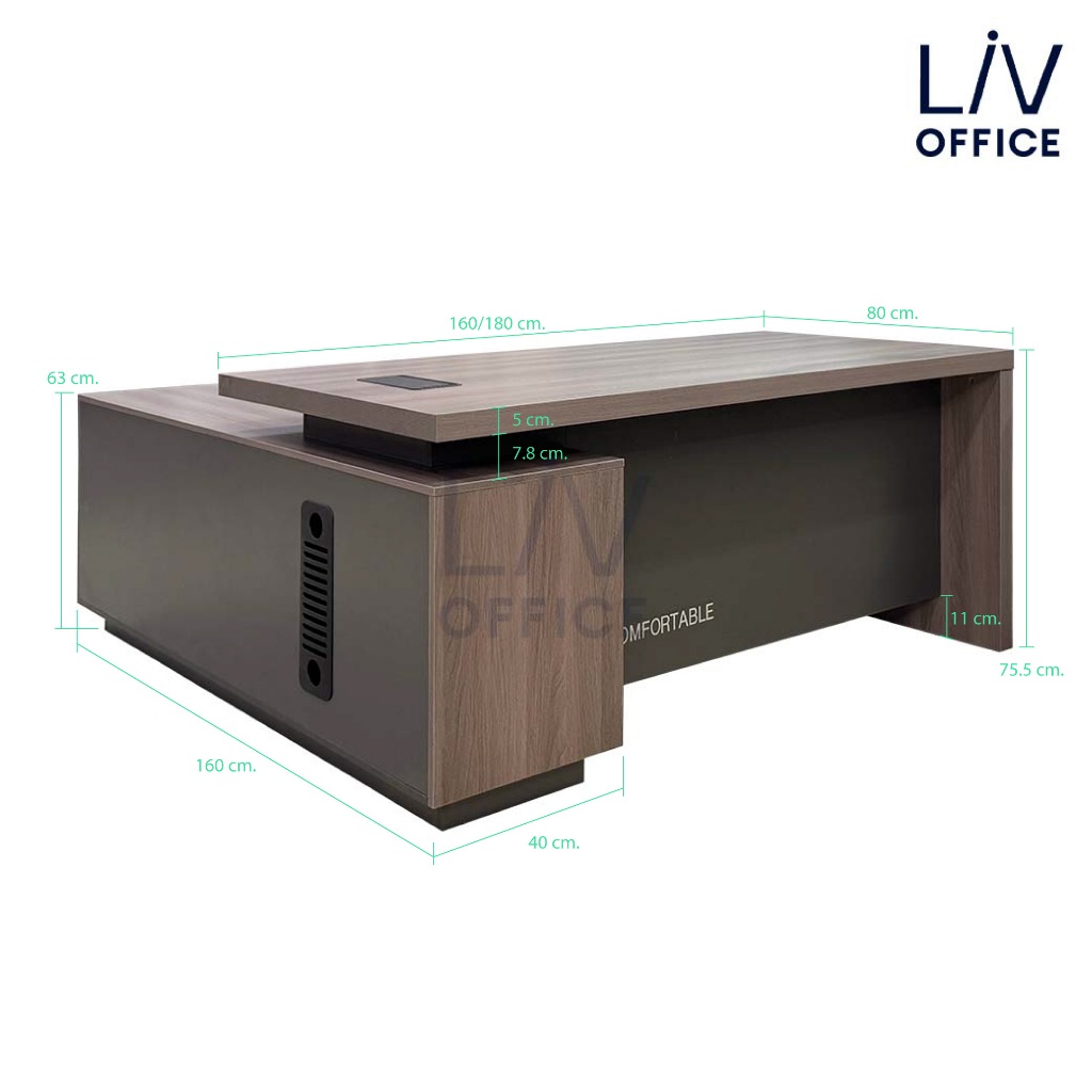 โต๊ะทำงานผู้บริหาร 160-180x160x75 ซม. รุ่น Lyra (ไลร่า) สีโอ๊ค | Liv Office. - รูปที่ 3
