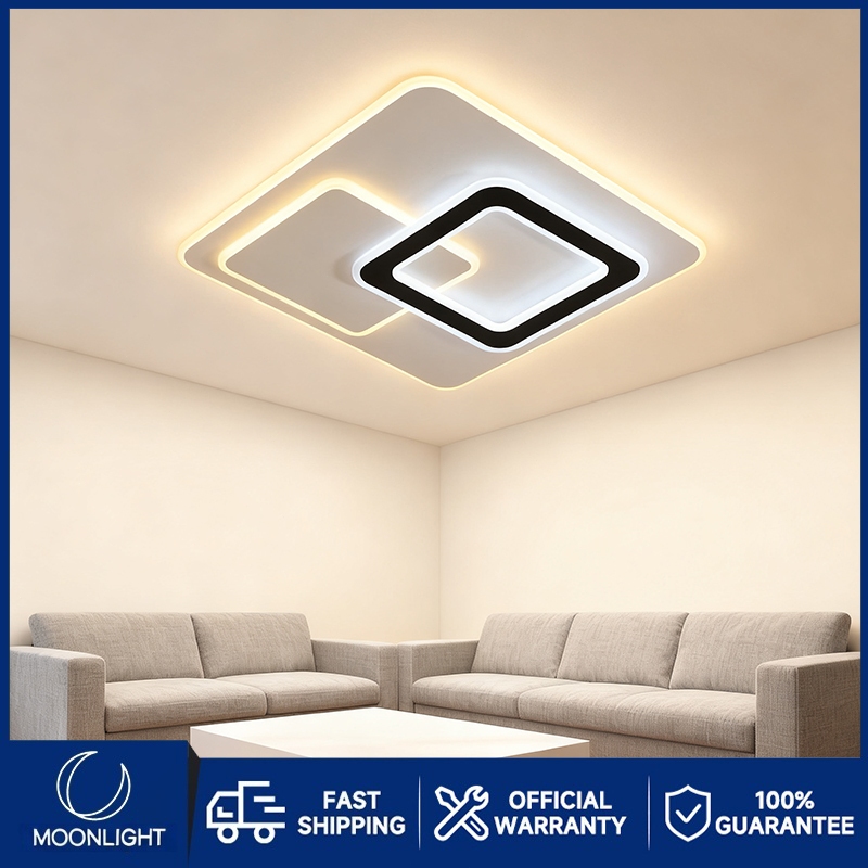 โคมไฟเพดาน LED โคมไฟแขวนหรี่แสงได้ 3 สี โคมไฟแขวนอะคริลิกฝัง เหมาะสำหรับใช้เป็นไฟตกแต่งในห้องนอน ระเบียง และคาเฟ่