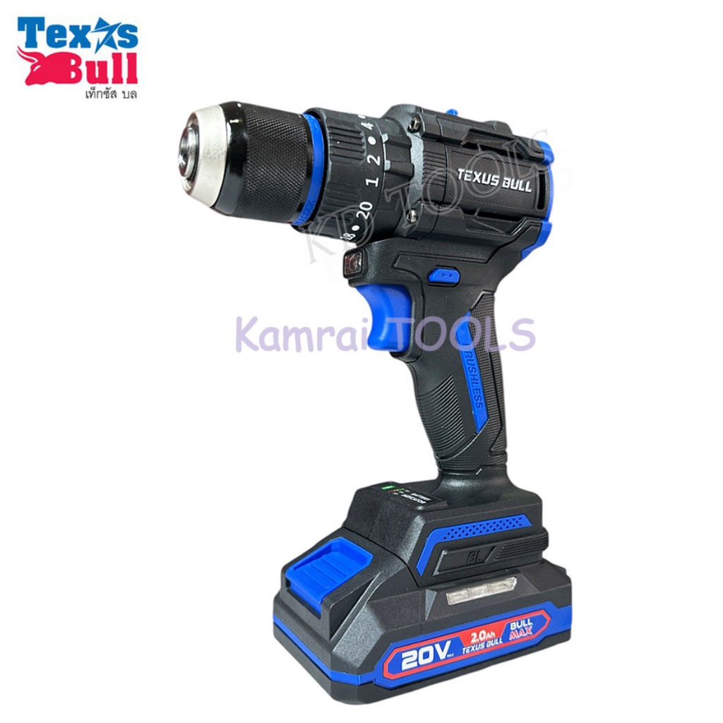 TEXUS BULL สว่านกระแทกไร้สาย  TX-9633  คอสั้น 55Nm 20V พร้อมแบต 2.0Ah 2 ก้อน  และอุปกรณ์ครบชุดตามรูป