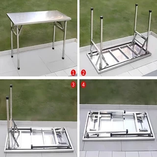 โต๊ะสเตนเลสแท้304 . ใช้ในบ้าน พับเก็บได้ แข็งแรงทนทาน รับน้ำหนัก 100 KG โครงสร้างสแตนเลสเกรดคุณภาพ