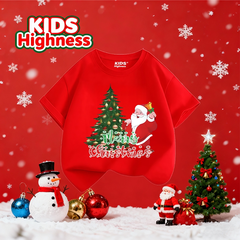 🎄(จัดส่งตลอด 24 ชั่วโมง) KIDS Highness เทศกาลคริสต์มาส เสื้อสีแดง kids คอกลม Christmas t-shirt #T121
