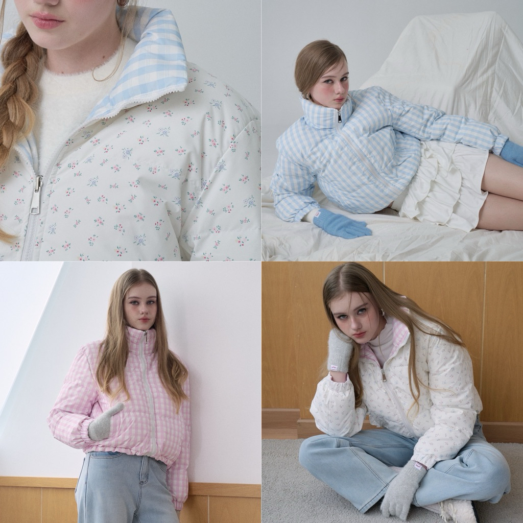 [umore.made] 2-sided Gingham garden down jacket ใส่ได้ 2 ด้าน (🌡️ติดลบได้) อุ่น เบา กันลม กันหิมะ ขนเป็ด90%