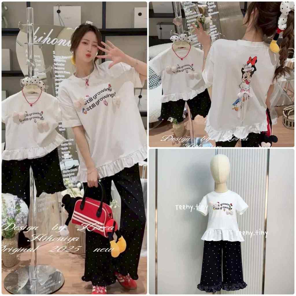พร้อมส่งในไทย ชุดคู่แม่ลูกขาวดำ  Matching Set (เสื้อขาว+กางเกงดำ) สีสุภาพ