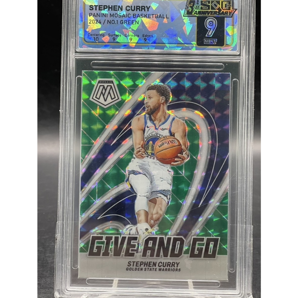 **Stephen Curry 2024 Panini Mosaic No. 1 Green Prizm SQC 9 MINT Graded Card**