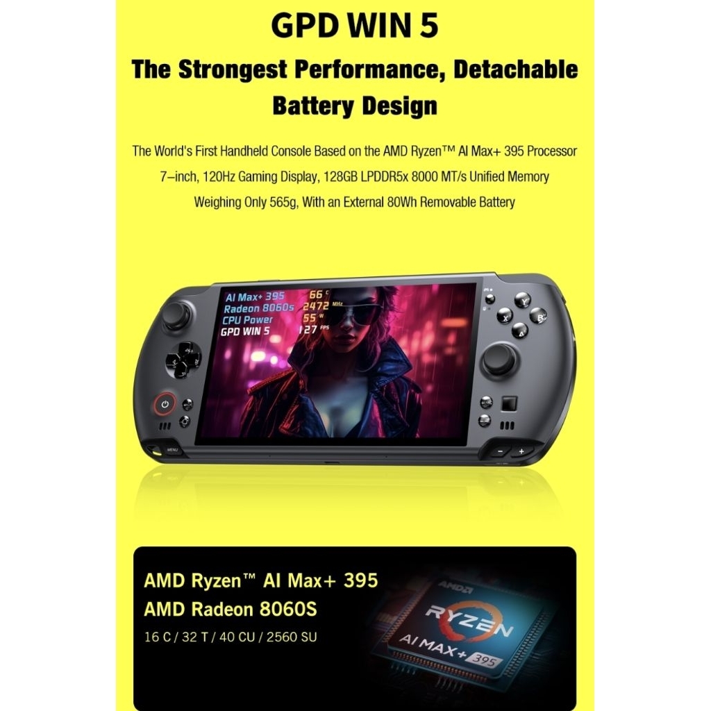 Pre order Gpd win 5 Amd Ai max+ 395 เครื่องเล่นเกม pc handheld แรงที่สุดในโลก