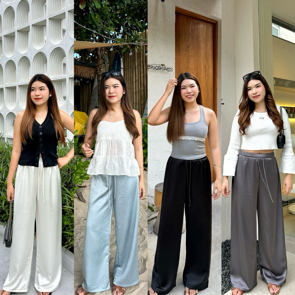 Charrr.bkk - Kelly Satin pants กางเกงขายาวผ้าซาตินทรงขากระบอก