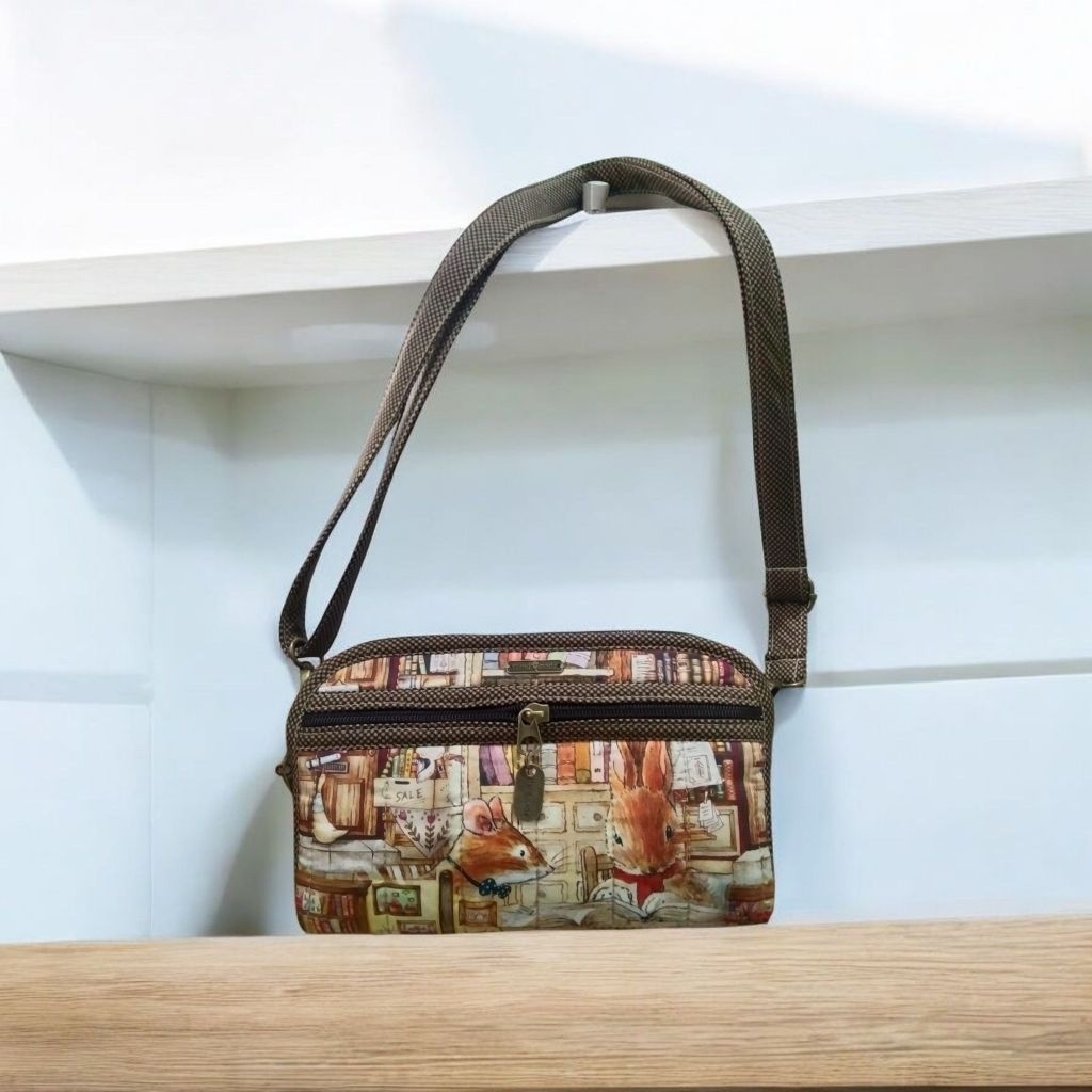 กระเป๋าผ้าแฮนด์เมด กระเป๋าสะพายข้าง กระเป๋าสตางค์  มี 3 ซิป มีหลายช่องมากๆ ช่องเสียบบัตร 6 ช่อง ใส่โทรศัพท์มือถือได้ - รูปที่ 4