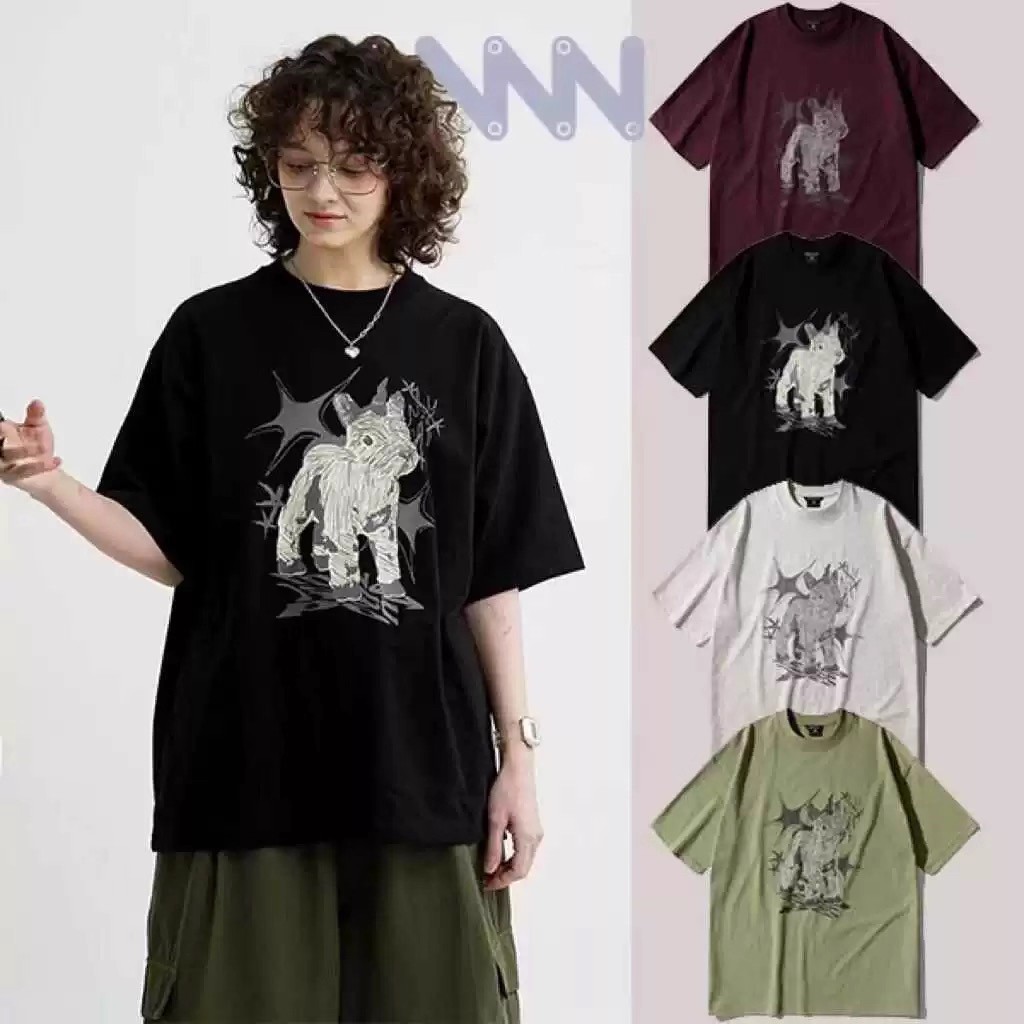 WV PROJECT CALIPONYS เสื้อยืดแขนสั้นลายสเก็ตช์ยูนิคอร์น เสื้อยืดพิมพ์ เสื้อยืดเกาหลีขนาดหลวม สำหรับผ
