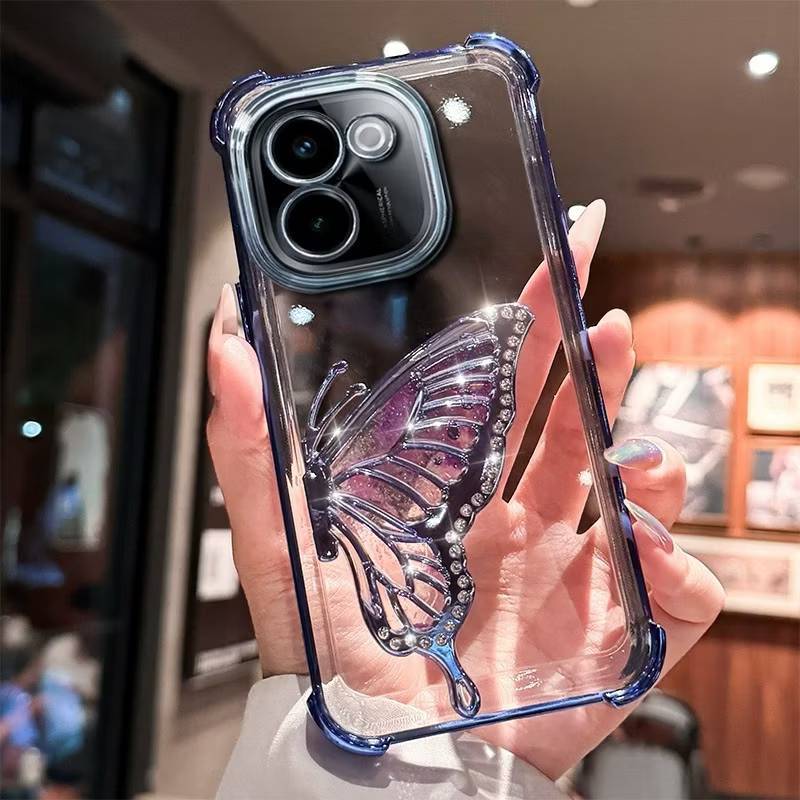 ส่งจากไทย เคสสำหรับ VIVO Y03 Y03T Y18 Y28S Y28 เคสใส ขอบสี กันกระแทก ผีเสื้อ ตั้งได้ สุดหรู E4