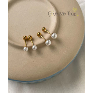 ต่างหูจิวสแตนเลสแท้ สไตล์มินิมอล Minimal จิวมุก แบบติดหู รุ่น Pearl Earrings Givemethat