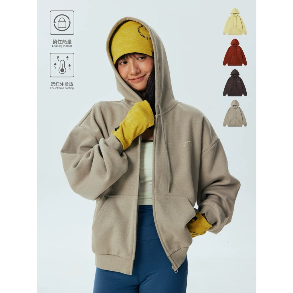 CryingCenter เสื้อกันหนาวแขนยาวฮู้ดดี้แบบอุ่นพิเศษ Infrared Self-Heating Zipper Hoodie