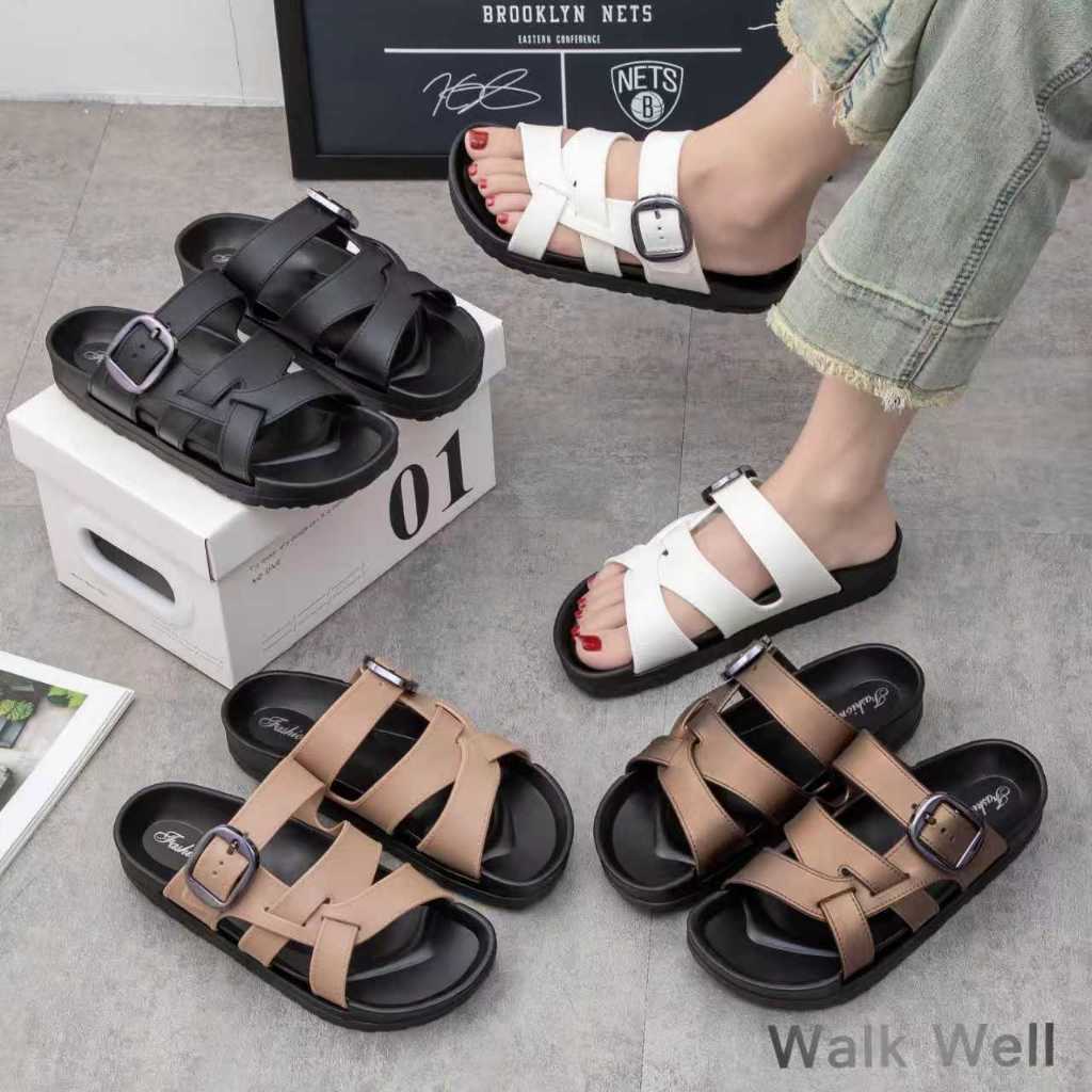 WalkWell รองเท้าแตะผู้หญิงแฟชั่น ดีไซน์สายคาดไขว้ วัสดุ PCU นุ่มเบา ใส่สบาย พื้นกันลื่น ใส่ได้ทุกโอกาส ไซส์ 36-40