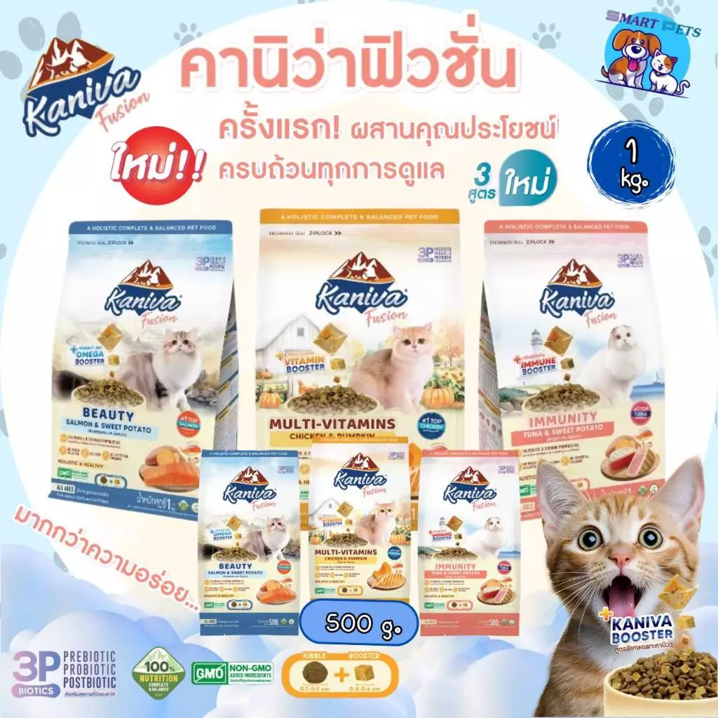Kaniva Fusion อาหารแมว คานิว่าฟิวชั่น ขนาด 500g-1 Kg Multi-Vitamins booster วิตามินรวม & 3P biotics