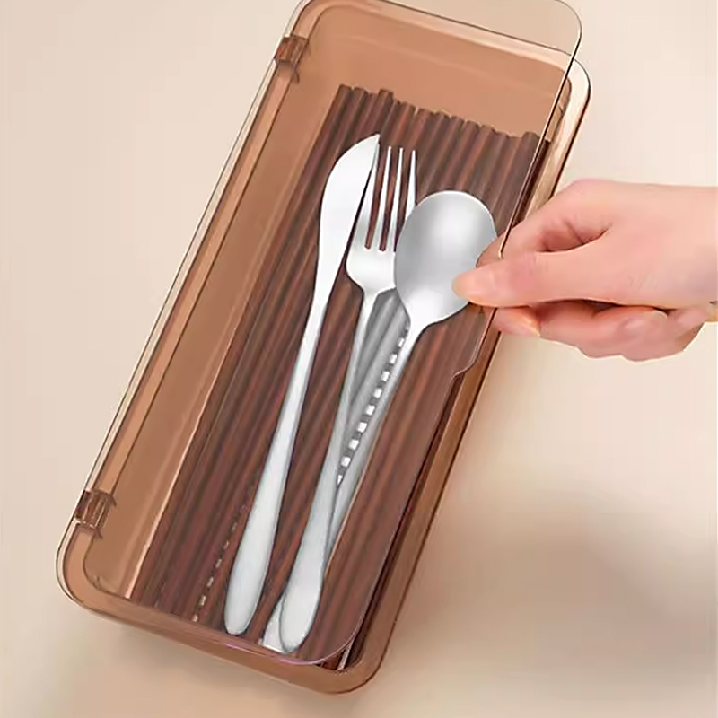 ลิดี้กล่องตะเกียบ ที่ใส่ตะเกียบพลาสติกทนทาน กันฝุ่น วางซ้อนกันได้ ระบายน้ํา มีถาดรองด้านใน  ที่เก็บช้อนส้อม - รูปที่ 4