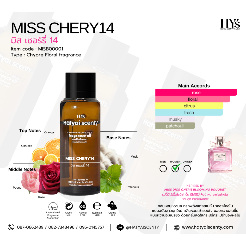 หัวเชื้อน้ำหอม กลิ่น MISS CHERY14 มิส เชอร์รี่ 14