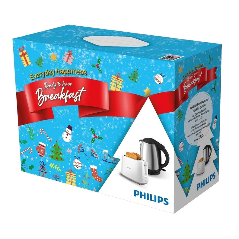 PHILIPS ชุดของขวัญ เครื่องปิ้งขนมปัง HD4825 + กาน้ำร้อน HD9306 Perfect Brunch
