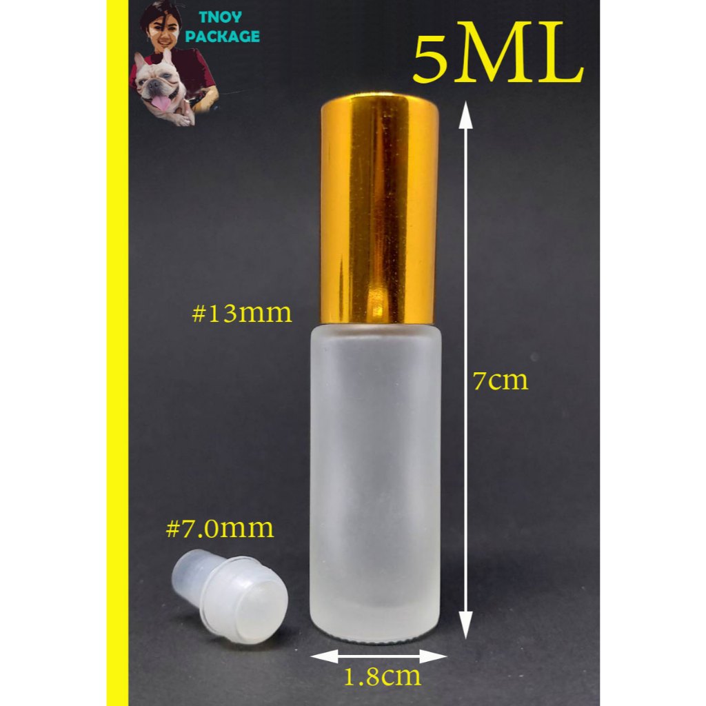 ขวด 5 มล.(1000ใบ) ขวดแก้ว ใส ขุ่น ลูกกลิ้ง 5ml/5cc ฝาทอง