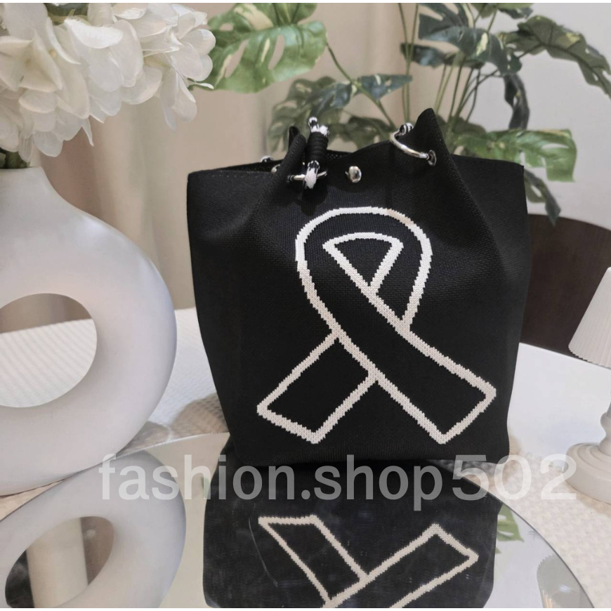 fashion.shop502 กระเป๋าถือ ผ้าฝ้าย ลาย กระเป๋า โบว์ไว้อาลัย ทางผ้าใหม่ น่ารัก ดีไซน์เรียบหรู พร้อมส่งในไทย B-034