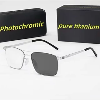 แวนตาด เซน์ เททาเนียมบริสุทธิคุณภาพสูง กรอบ สีเห ลียมทันสุมัย แว่นตาเปลี่ยนสีได้ ป้องกันแสงสีฟ้าพร้อมเลนส์เปลี่ยนได้ แว่